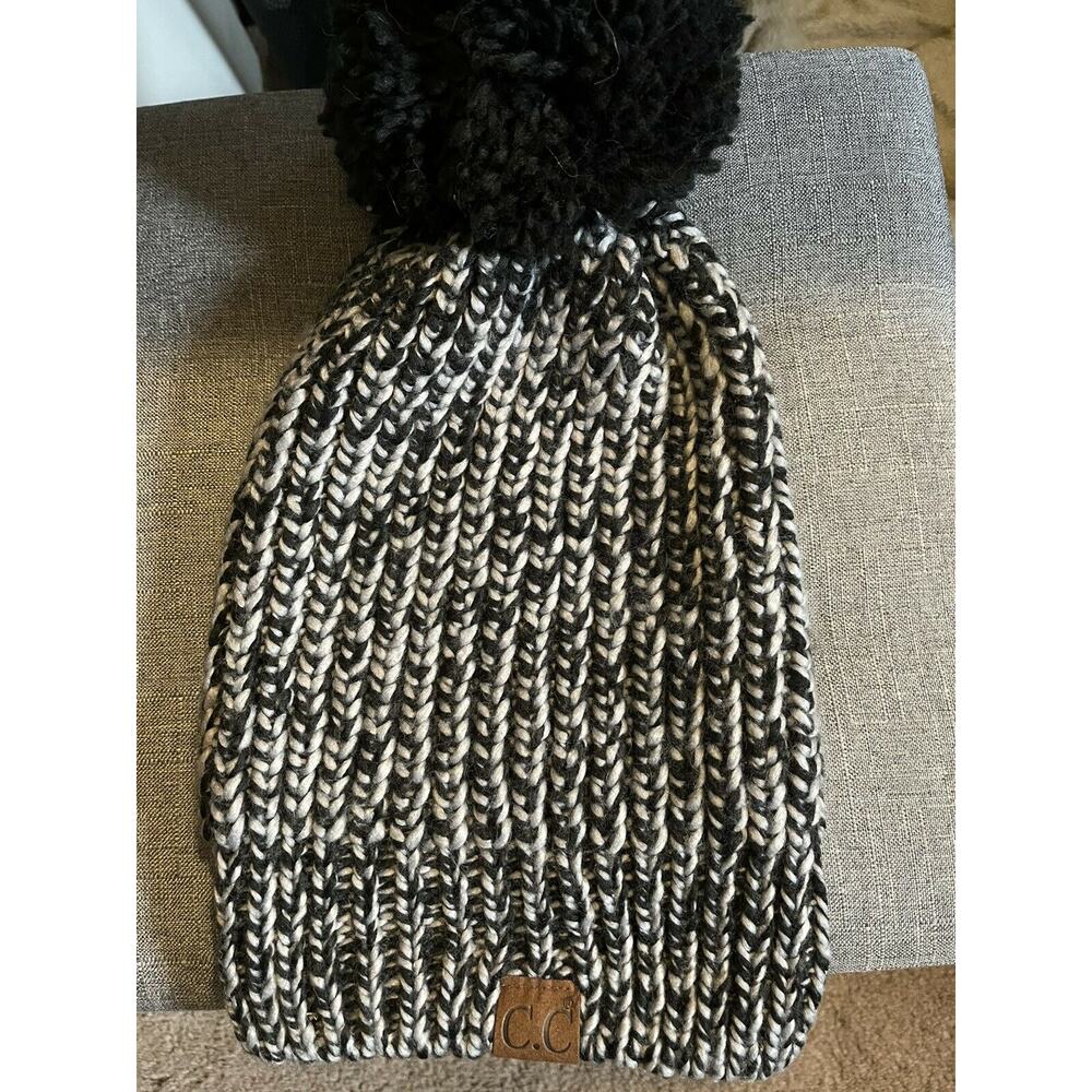 C.C Beanie Thick Cable Knit Pom Fleece Lined Skull Cuffed Cap